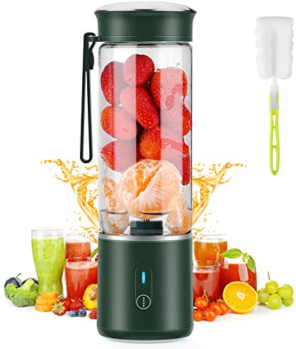Mixer Smoothie Maker, BlumWay 400ML Tragbarer Smoothie Mixer, 7,4V-Motor wiederaufladbarer USB Mini Mixer Portable Blender mit sechs Klingen für Fruchtsaft, Milchshakes, Babynahrung (Grün)