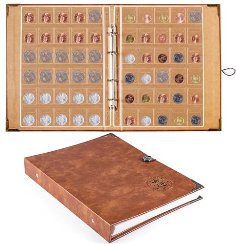 Ettonsun Leather 600 Pockets Coin Collection Holder Book Album for Collectors Coin Collection Organizer Storage Box Case Supplies