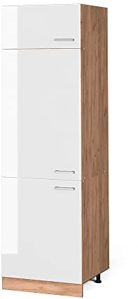Vicco Kühlumbauschrank R-Line, Weiß Hochglanz, 60 cm | 3 Türen · ✓ Kühlschranknische · Höhenverstellbare Füße · 1 Einlegeboden · ✓ Frei kombinierbar