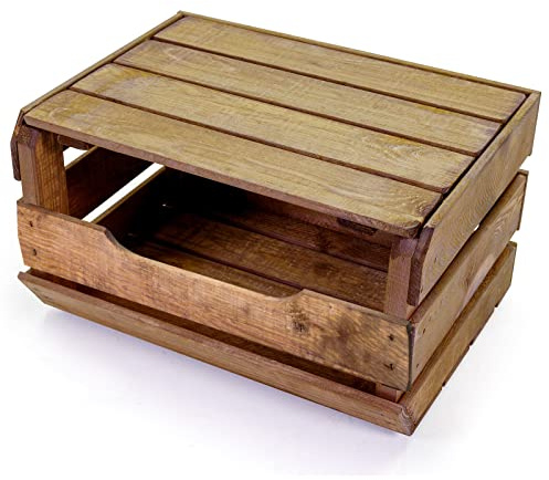 Holzfee Obst Gemüse Kiste Holz stapelbar/Kartoffelkiste/Universal Allzweck Stapelkiste/Holzkiste mit Deckel (Imprägniert)