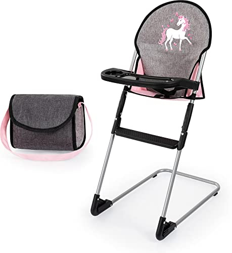 Bayer Design Puppenhochstuhl, Spielbogen, Puppenschlafsack und Zubehör | grau/rosa, mit Einhorn, für Rollenspiele der Kinder geeignet, Spielset ab 3+ Jahren