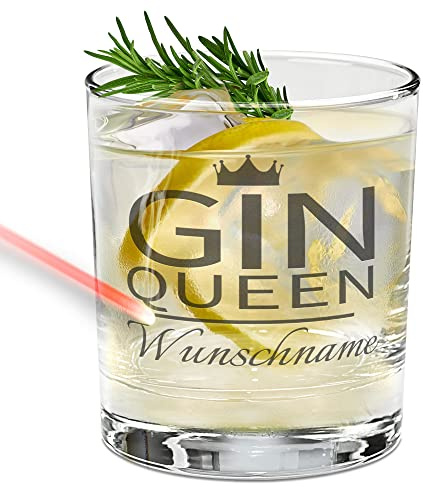 Print Royal PR Gin-Glas mit Gravur selbst gestalten - Gin Queen - mit Name personalisieren, Geschenke für Gin-Liebhaber, Ginglas graviert mit Spruch | 300ml, Lasergravur