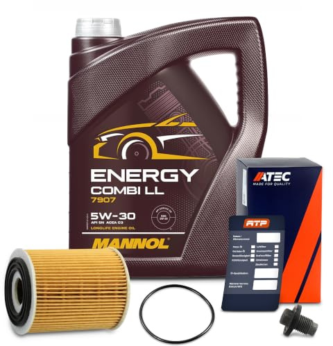 ATEC Germany Inspektionspaket Filterset mit 1x Ölfilter, 5l Motoröl 5W-30 | Kompatibel mit: FIAT 500X, LINEA, TIPO Kombi, TIPO Schrägheck, TIPO Stufenheck, JEEP RENEGADE SUV, RENEGADE VAN, MINI MINI