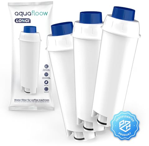 Aquafloow LONGI 3x Wasserfilter für Delonghi Kaffeemaschinen Ersatz für DeLonghi DLSC002, SER3017 & 5513292811 Kompatibel mit ECAM, ESAM, ETAM Serie | für De'Longhi Kaffeevollautomat Pflege und Schutz