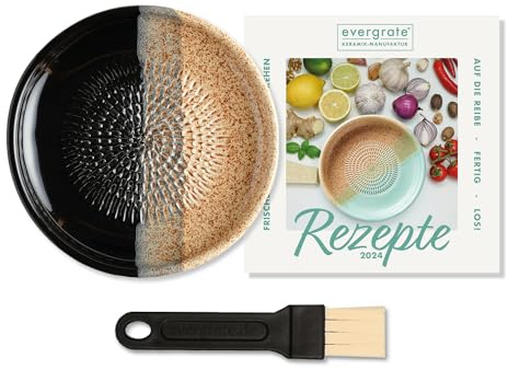 evergrate Keramikreibe im Motiv Desert mit Küchenpinsel und Rezeptheft