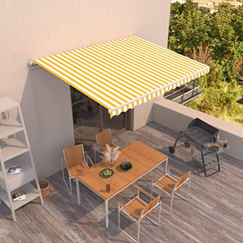 SKM Store à bras articulé rétractable 400 x 350 cm jaune et blanc, 31,4 kg, 3068978, couleur : jaune