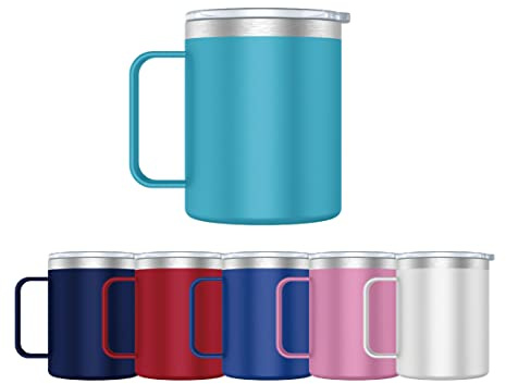 Mi Ko Mi Ka Taza Termo Café y Te para Llevar 400ml - Taza Térmica de Acero Inoxidable con Asa y Tapa (Azul Claro)
