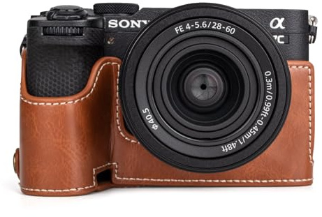 MUZIRI KINOKOO Sony A7C II Tasche– Premium PU Leder Halbtasche mit Handgriff & Öffnung unten – perfekt kompatibel mit Sony Alpha 7C II/A7C II/A7C Mark II Kameras - Braun