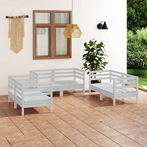 DYRJDJWIDHW europaletten,gartenmöbel Set,palettenkissen,6-TLG. Garten-Lounge-Set Weiß Massivholz KieferGeeignet für Garten, Swimmingpool, Wohnzimmer, Terrasse