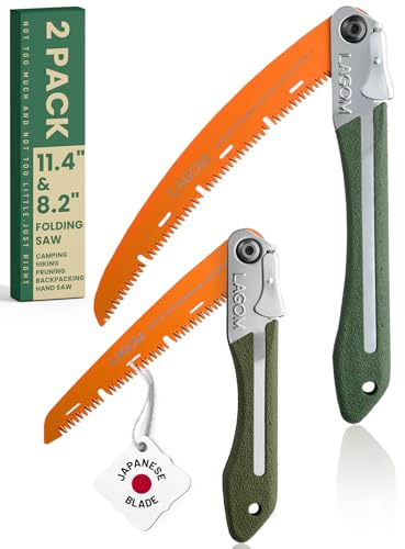 LAGOM Folding Camp Saws for Cutting Branches – 2 Pack (11.4 & 8.2) | SK5 Steel Blades, Ergonomic Handle, Secure Lock | Foldable Tool for Camping, Gardening, Survival, Kayaking, Outdoors