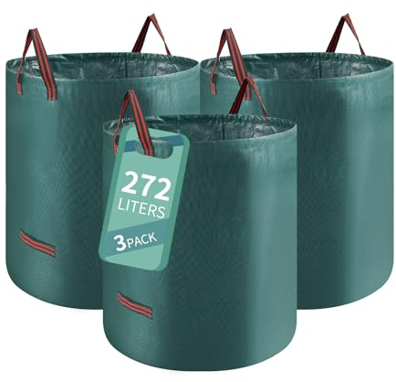 Ordeluxe 3x272L Bolsa de basura de jardín,Sacos para desechos de jardín al Desgarro, Bolsa de Jardín Impermeables, Bolsas de Hojas Plegable, Bolsas de Jardinería Independientes, Puede Soportar 50 kg