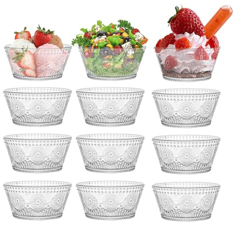 CHPINDAM Vintage Glas Dessertschale Eisschale 368.5 g Glasschale für kleine Dipschalen Set mit 12 Stück, Eisbecher, Haferflocken, kleiner Obstsalat usw (12)