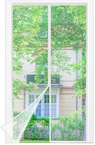 Fliegengitter Balkontür Magnet, 110 * 210cm Stärkere Magneten Fliegengitter Tür,3.8cm Breites Klettband, Fliegengittertüren Ohne Bohren, Insektenschutz Balkontür, Für Balkontür/Terrassentür, Weiß