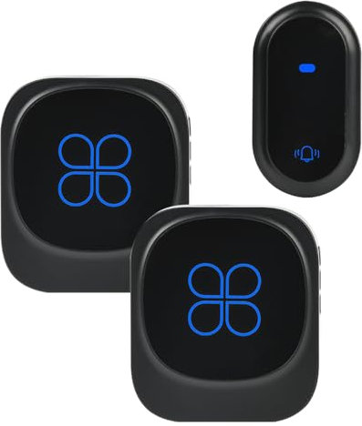 Surakey Sonnette sans Fil Exterieur IP68 étanche Caméra 180m Sonnette électronique Kit de Carillon avec 2 Récepteurs Enfichables, 58 Mélodies au 4 Niveaux, Mode Silencieux, LED Bleu