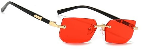 MEGAVOW Rahmenlose Rechteck Sonnenbrille, Brillenband, Vintage Retro Brillen für Damen Herren, Diamantschliff Gläsern, Gafas de sol mit Getönten, Klassische, Quadratische