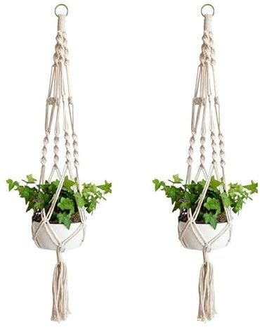 Constprog 2PCS MACRAME JUTE PLANT HANGER FLOWER POT HOLDER WALL ART GARDEN HANGING ROPE
