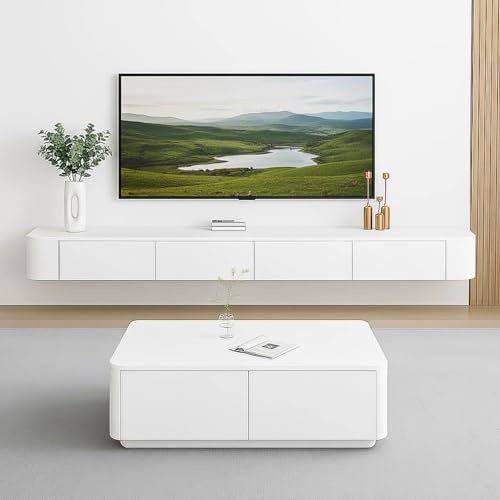NOYHHAV Schwebender TV Schrank Wandmontierter Fernsehschrank-280CM Weiß