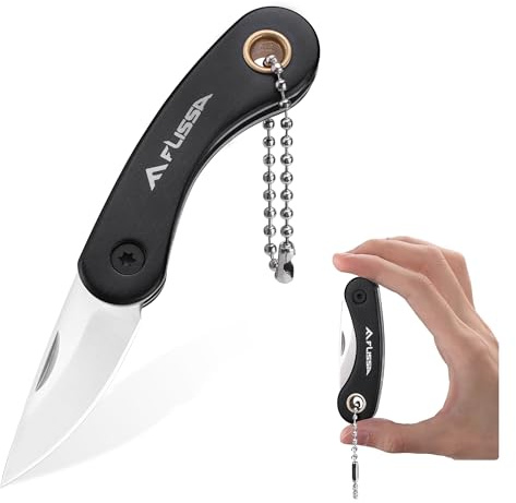 FLISSA Mini Coltellino Tascabile, Coltello a Serramanico con Lama in Acciaio INOX 5CR15MOV, CNC-Scolpita, Senza Blocco, con Portachiavi, EDC Coltello in Alluminio per Uso Quotidiano e Outdoor