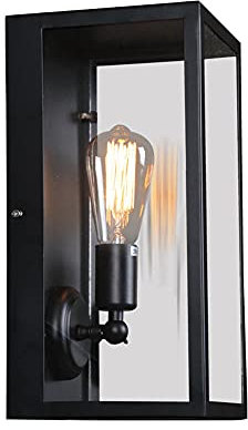 Dxb-shop Lampada a Muro, V-INTAGE Industrial Nera Nero Outdoor Lance TRASPAREnt Glasshade Montaggio Montaggio Montaggio Lampada Ironico Muratura Affronta, Affionismo e Affermatura Patio Aoim