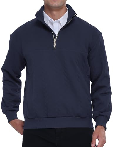 APTRO Mens Sweatshirts Quarter Zip Sweatshirts Long Sleeve Jumper Men Waffle Textured Pullover Mens Tops Navy M