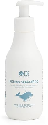 EOS NATURA Primo Shampoo - Shampoo Delicato Zero Lacrime Neonati, Bambini - Previene la Secchezza, Ammorbidisce la Crosta Lattea - Con Riso Integrale Germogliato Biologico - Il Mondo di Babu - 200 ml