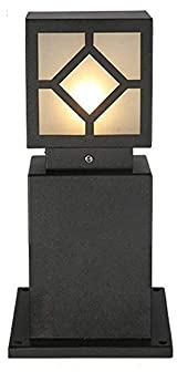 BLOOHK Lámpara de pedestal para exteriores, moderna lámpara de bolardo negra con pantalla geométrica recortada para camino de jardín, entrada y terraza, iluminación minimalista de aluminio fundido res