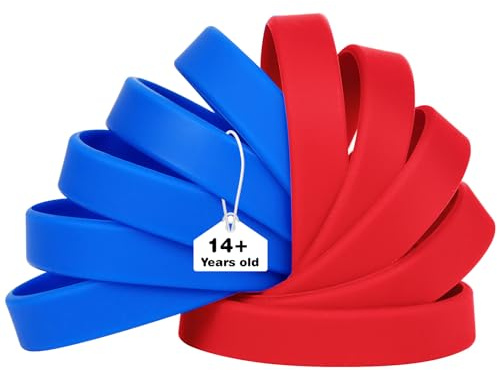 LVNRIDS 50 PCS Silicone Wristbands Rubber Bracelets for Adult Red/Blue, 8 inch Multicolor Silicone Wrist Bands for Business School Activity Party Music Festival