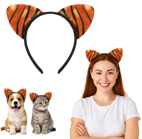 Tiger Ear Headband Halloween Party Headwear Cute Animal Hairband Cat Ear Hair Bands Makeup Wash Face Headpiece Festival Theme Costume Hair Hoops for Women Christmas Cosplay Decoration Birthday Gift