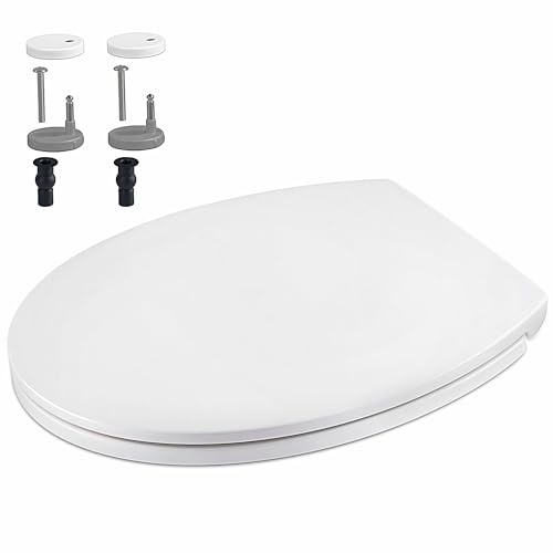 Truevaste Toilettendeckel mit Absenkautomatik, Oval WC Sitz Einfache Montage und Sauber, Universeller Klodeckel für Heim und Hotel, bis 150kg Belastbar, Weiß