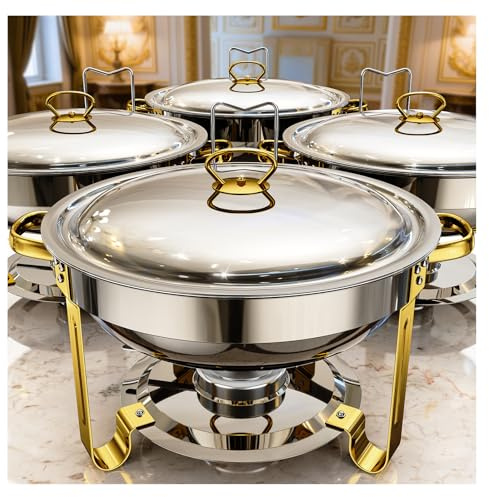 Chafing Dishes for Buffet 4 Pack, 5QT Food Warmers for Parties Buffet, Stainless Steel Round Chafers and Buffet Warmers Sets for Home, Gatherings, Birthday, Parties, Church Events, Catering Events