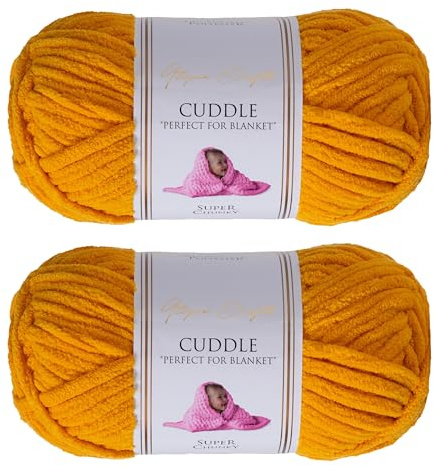 Utopia Crafts Cuddle Supertjockt Chenillegarn Senapsgul, 100 g 60 m Nystan, Fluffigt, Mjukt & Lätt att Använda, Chunkygarn för Virkning & Stickning, Nybörjarvänligt Alternativ till Ullgarn - 2-pack
