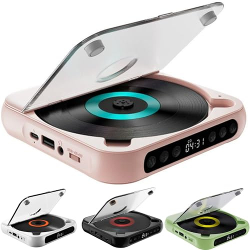 Lecteur CD Portable avec Bluetooth 5.3, Rechargeable pour la Maison, la Voiture et Les Voyages, Son Hi-FI, Compatible CD/CD-R/CD-RW/MP3 | Lecteur de Musique Compact et léger (Pink)