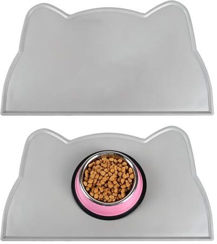 2 Stück Napfunterlage Katzen Napfunterlage Hund Silikonmatte rutschfeste Unterlage Napfunterlage Hundenapf Unterlage Futtermatte Katzen Unterlage Katzennapf Katzenform Silikon Pet Feeding Mat