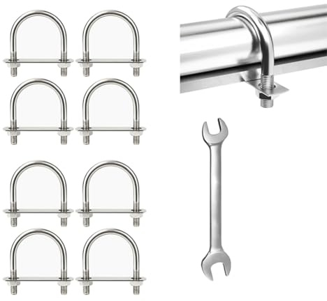BAIWANLIN Perno en U de Acero INOX M6 con Tuercas Placas Llave Inglesa Juego Abrazadera para Fijación Tuberías Cables,M6*27mm*8pcs