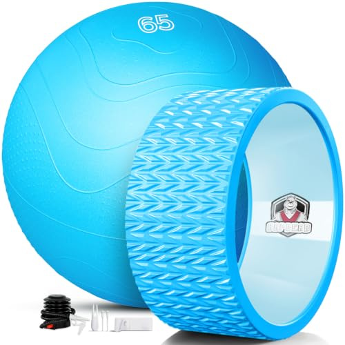 HAPBEAR Back Roller - Yoga Wheel Set with 26'' Anti-Burst Exercise Ball – 12'' PP Inner Core Spine Alignment Tool for Back Pain Relief,Core Strength & Full-Body Workout, Back Roller Wheel for Home Gym & Therapy, Pump Included