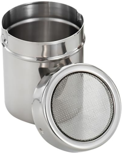Wakauto Stainless Steel Powder Shaker and Spice Tin 304 Baking Supply with Fine Mesh Lid for Cocoa, Coffee, Salt, and Pepper Shaker Kitchen Condiment Sprinkler for Home Cooking