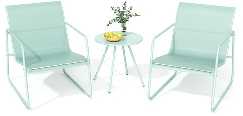 Pamapic Conjunto de Jardín de 3 Piezas, Muebles de Jardín con Mesa y 2 Sillas, Tejido Textilene Transpirable, Conjunto de Mesa y Sillas de Terraza, Exterior, Balcón, Bistró, Porche, Verde