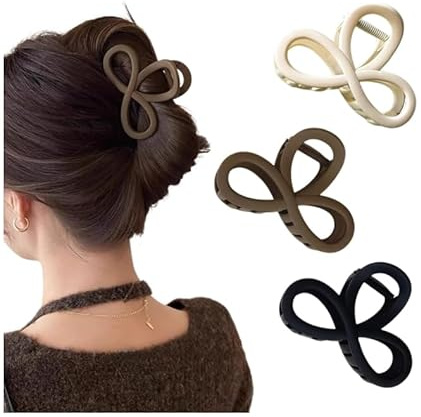 3 Stück Haarklammern Damen Mittelgroß – Haarzange Rutschfeste Haarspangen für dickes & feines Haar, Geometrisches Achter-Design | Haaraccessoires in Schwarz Beige Braun
