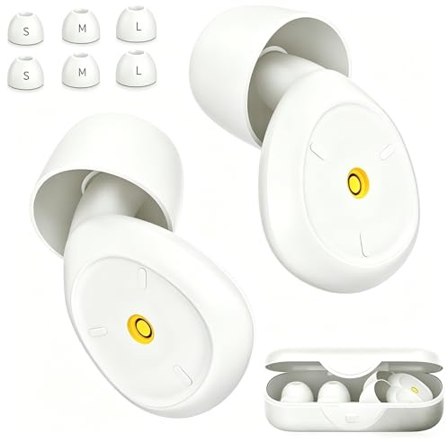Reusable Ear Plugs for Sleep, 32dB Noise Reduction, Side Sleeper Comfort | For Snoring, Travel, Concerts & Focus – Soft Reusable Earbuds with 3 Sizes – White