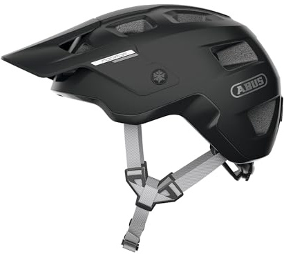 ABUS MTB-Hjälm MoDrop, Svart, L – Mountainbike-Hjälm | In-Mold-teknik, justeringssystem, goggelhållare, hästsvansöppning