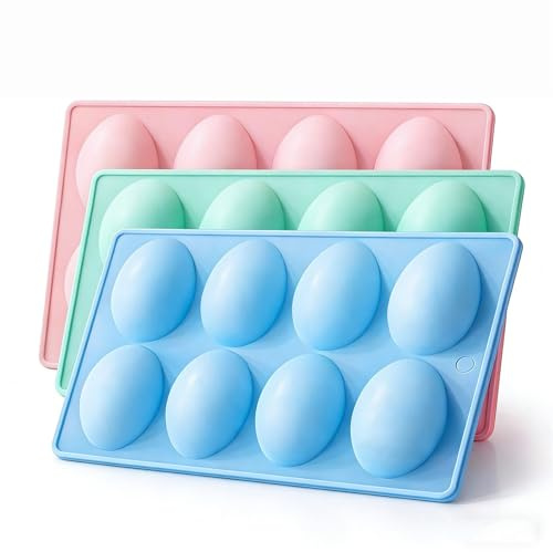 Silicone Egg Molds for Baking, 3 Pack 8 Cavity Easter Egg Silicone Mold Set, Non-Stick Egg Shaped Baking Mold for Chocolate Candy Cake Jello Dessert