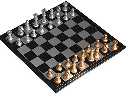 Portable Foldable Chess Board, Magnetic Gold Silver Chessmen, Compact Travel Chess Game for Teens And Adults Over 14 Years Old