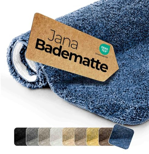 Badematte rutschfest Blau 50x80 cm - etérea Badteppich Hochflor Shaggy, 2200 g/m² extra flauschig & saugstark, waschbar 30°C, für Fußbodenheizung, Standard 100 by Oeko-TEX