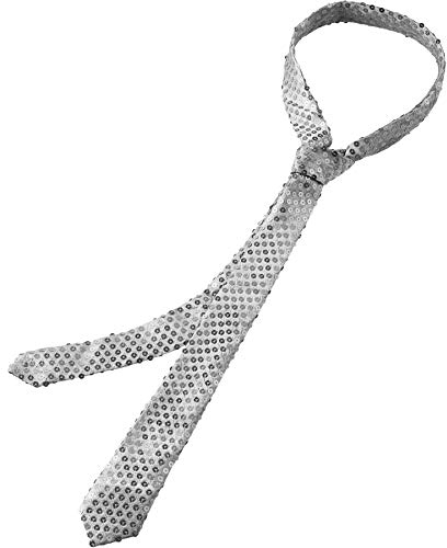 dressforfun 901021 Pailletten Krawatte für Damen und Herren, Glitzer Schlips in Einheitsgröße, schmale Krawatte für Party Kostüm Fasching Karneval - Diverse Farben - (Silber | Nr. 303686)