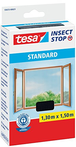 tesa® Fliegengitter Standard Klettband für Fenster (1,3m:1,5m (4er Pack), Anthrazit (Durchsichtig))