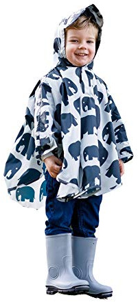 BundleBean - Toddler Poncho - Comes With Stuff Sac -Universal Fit, Peaked Hood, Easy Poppers Under Chin and Arms -Waterproof Rain Poncho for Ages 2-4 Years (Grey Elephant)
