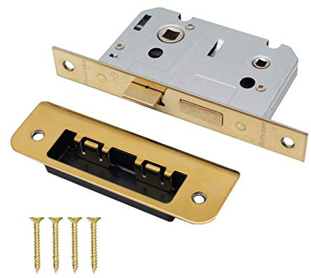 EAI Polished Brass Bathroom Door Lock, 64mm / 2.5 Inch | Suitable for Left and Right Closing Doors, Adjustable Keep Reduces Rattle, Dust Box and Fixings Included