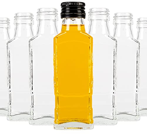 SUPERBUTELKI.PL 50 botellas de cristal para llenar 100 ml, 50 unidades, vidrio elegante y moderno, para guardar vino, tinturas, miel y jarabe, vasos vacíos, botellas con corcho