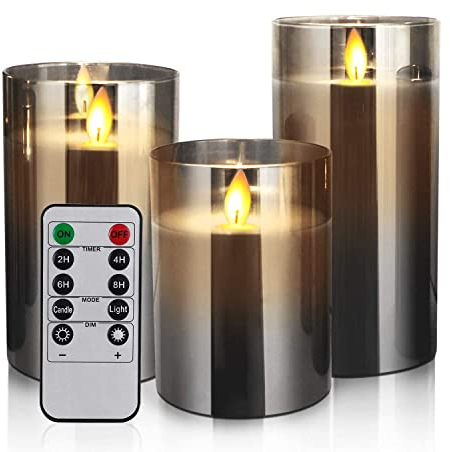 Yinuo Candle Flameless Led Candles Flickering, Real Wax Fake Wick,Battery Operated Candles with Timer Remote,Suit for Festival Wedding Home Party Halloween Decorations Grey