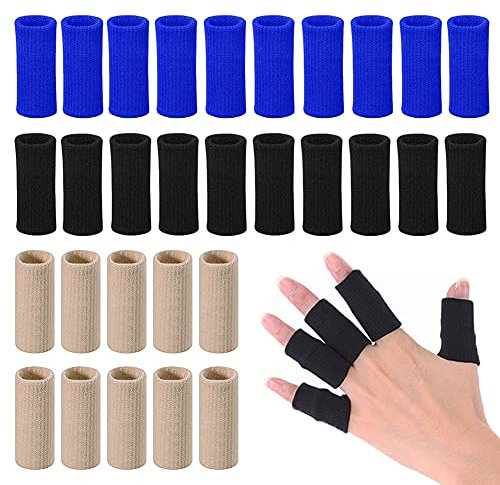 YHOUMEW Finger Compression Sleeves (30Pcs), Breathable Thumb Support Brace Splint Arthritis Sleeve for Finger Joint Pain Relief, Comfortable Finger Protector for Triggger Finger Sports Aid Support